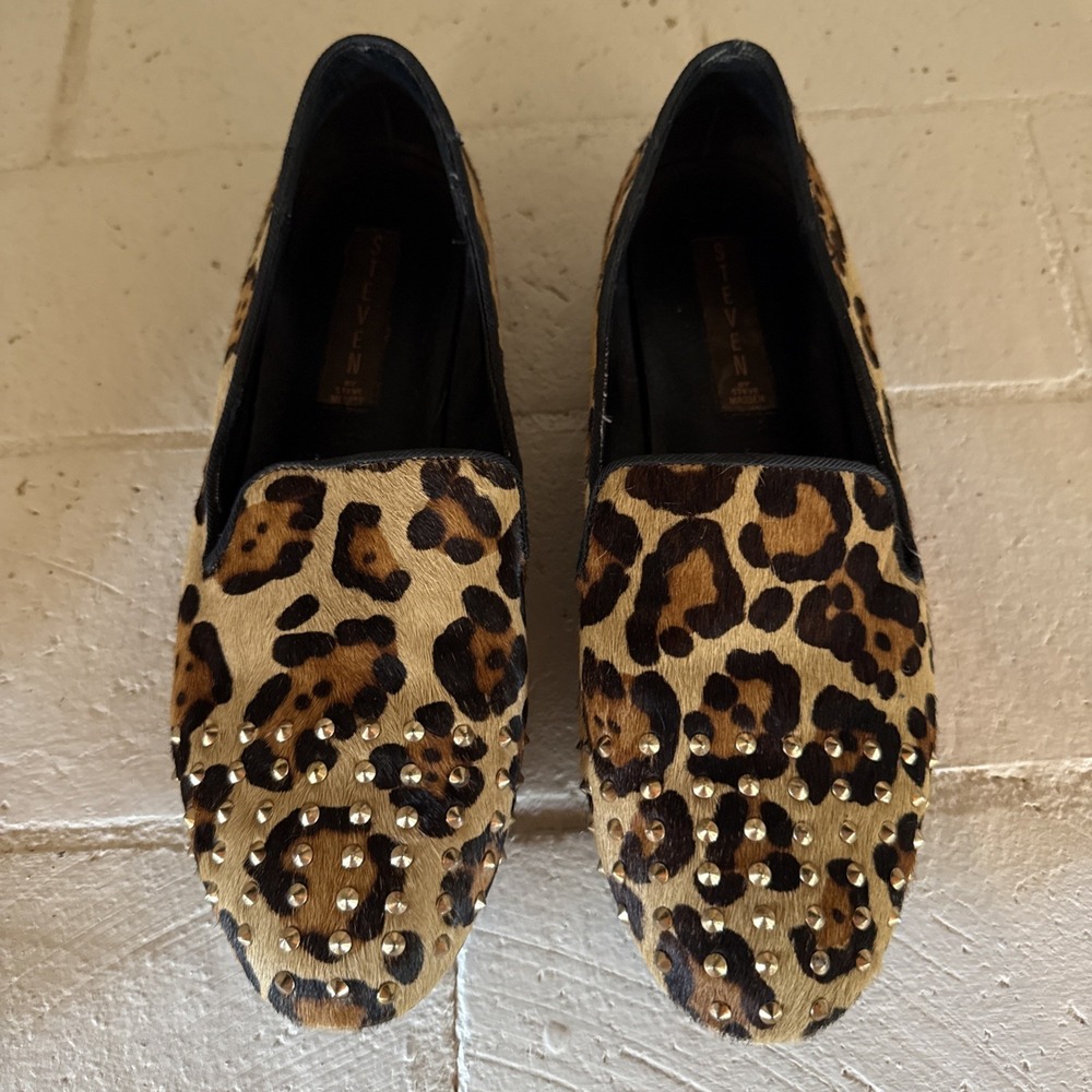 Steven Women's Loafers Size 8.5 Studded Animal Print